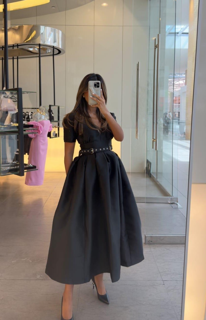 Picture of HEAVY SATIN CAP SLEEVE MIDI DRESS