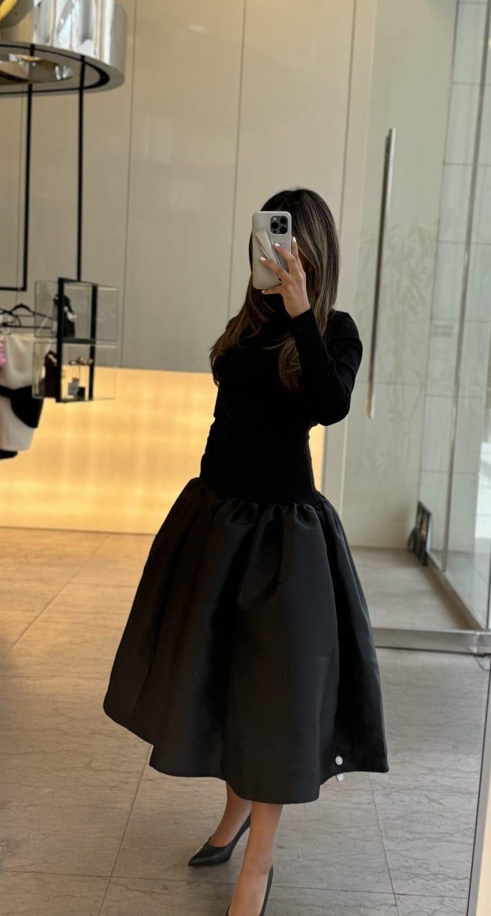 Picture of HEAVY SATIN AND RIB LONG SLEEVE DRESS