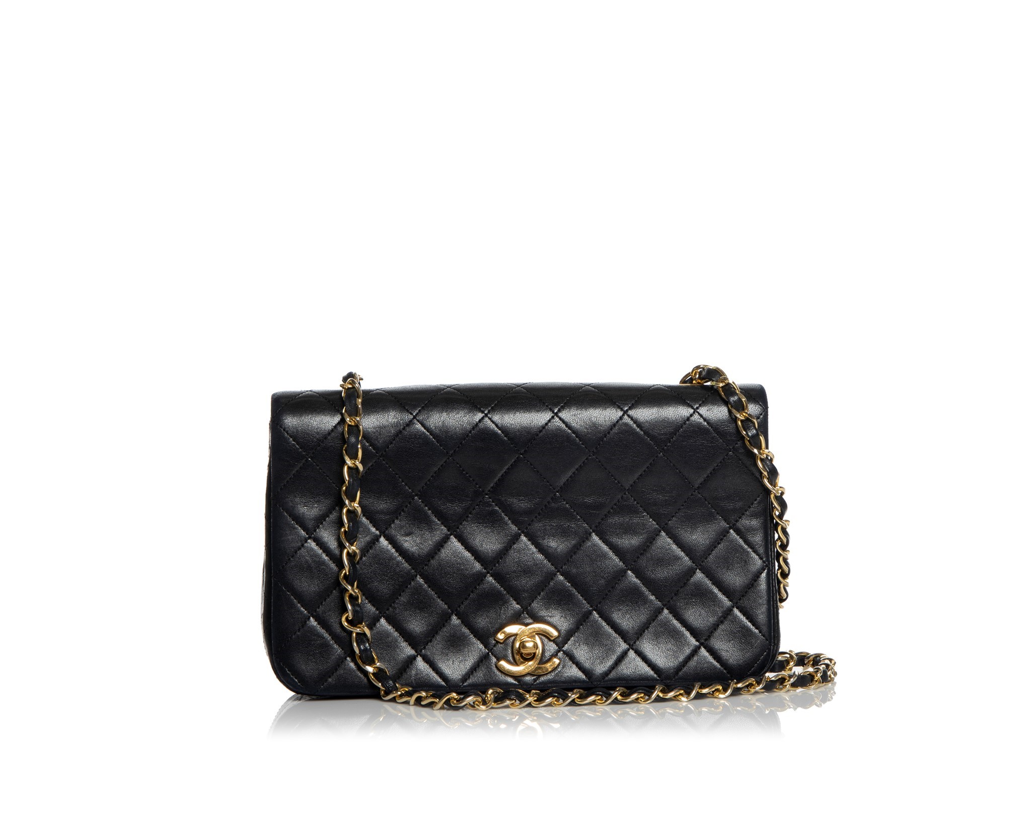Chanel Medium Logo Gold Enchained Calfskin Quilted Black Leather Flap Bag   eBay